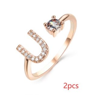 Women Adjustable 26 Initial Letter Fashion  Ring