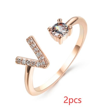 Women Adjustable 26 Initial Letter Fashion  Ring