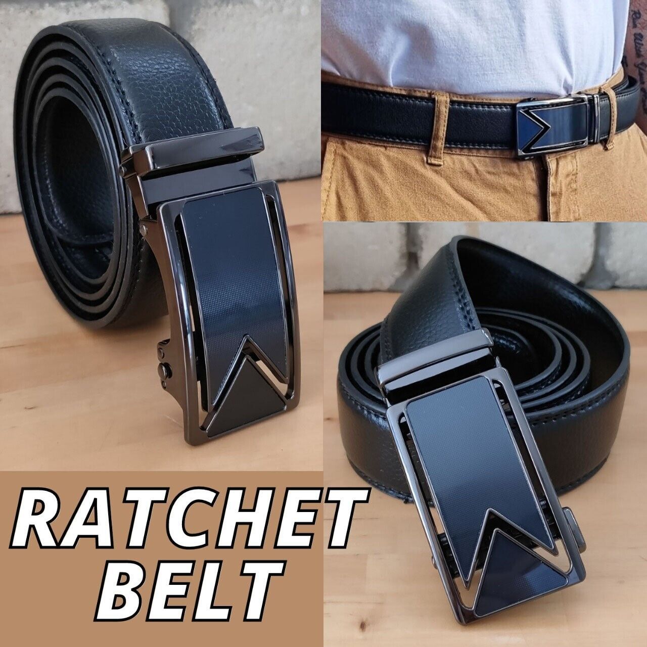 Men's Slide Buckle Ratchet Leather Belt