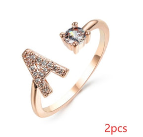 Women Adjustable 26 Initial Letter Fashion  Ring