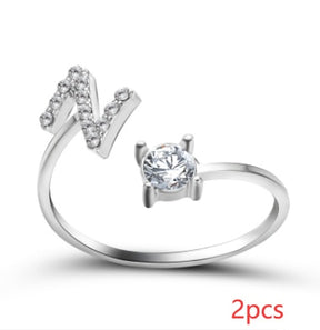 Women Adjustable 26 Initial Letter Fashion  Ring