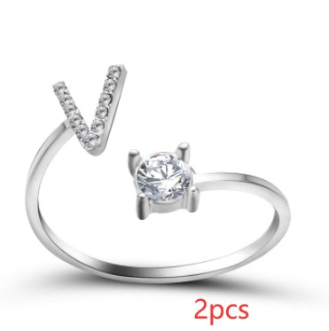 Women Adjustable 26 Initial Letter Fashion  Ring