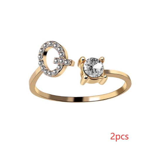 Women Adjustable 26 Initial Letter Fashion  Ring