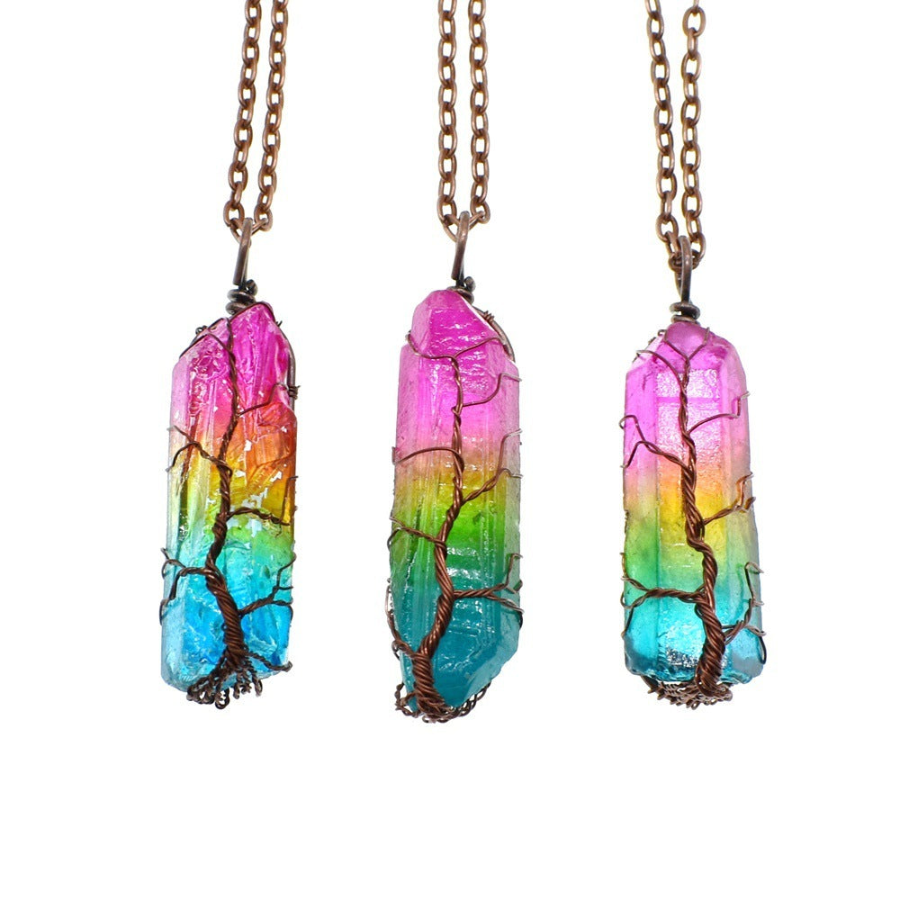 Women Crystal Stone Pillar Necklace