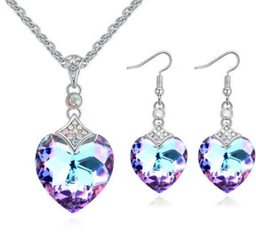 Women Crystal Heart Heart Shaped Jewelry Set