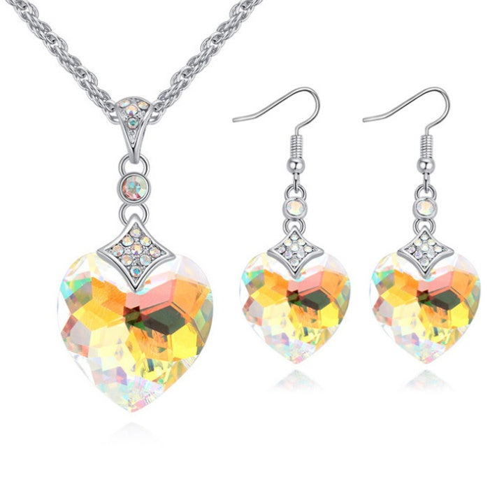Women Crystal Heart Heart Shaped Jewelry Set