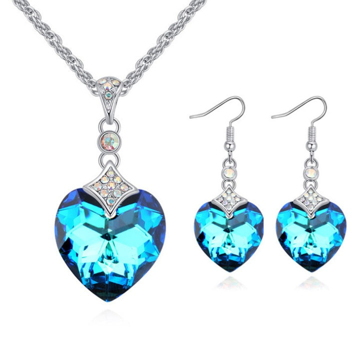 Women Crystal Heart Heart Shaped Jewelry Set