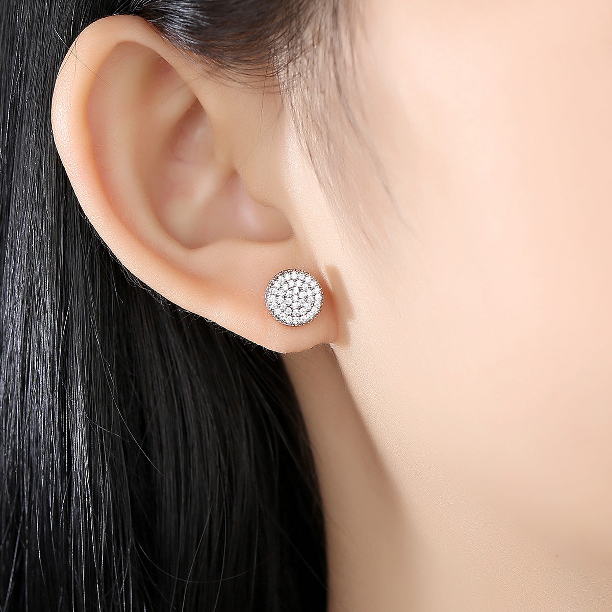 Women  Hip Hop 9MM Round Cubic Zirconia Earring