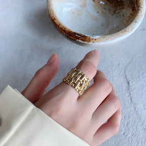 Woven Hollow Cross Wide Ring