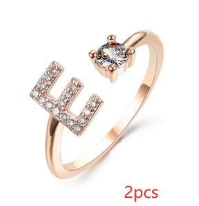 Women Adjustable 26 Initial Letter Fashion  Ring