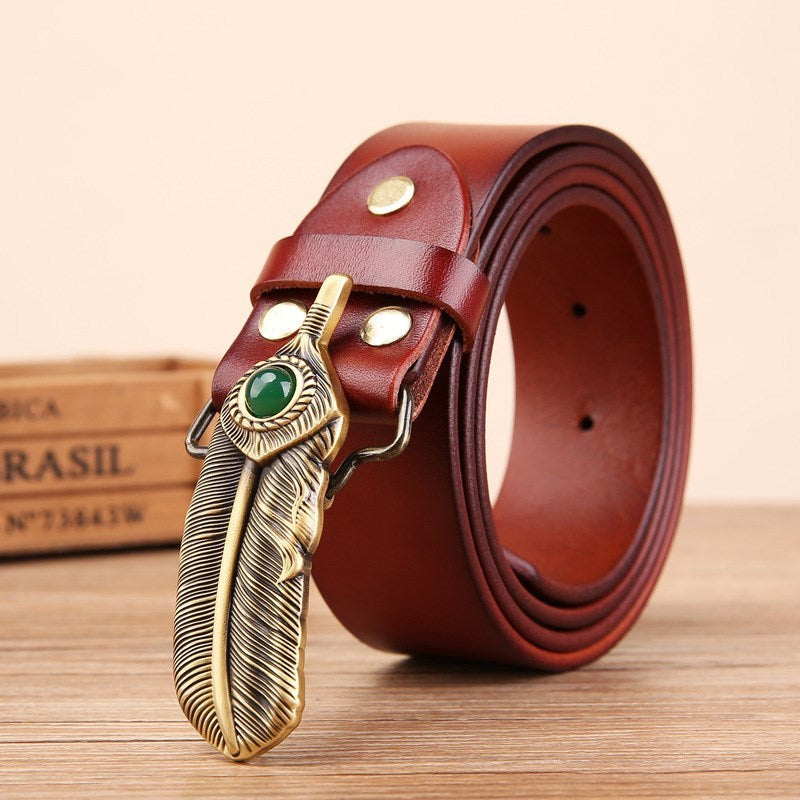 Men's First Layer Cowhide One-leaf Flat Boat Belt