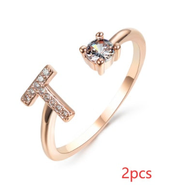 Women Adjustable 26 Initial Letter Fashion  Ring