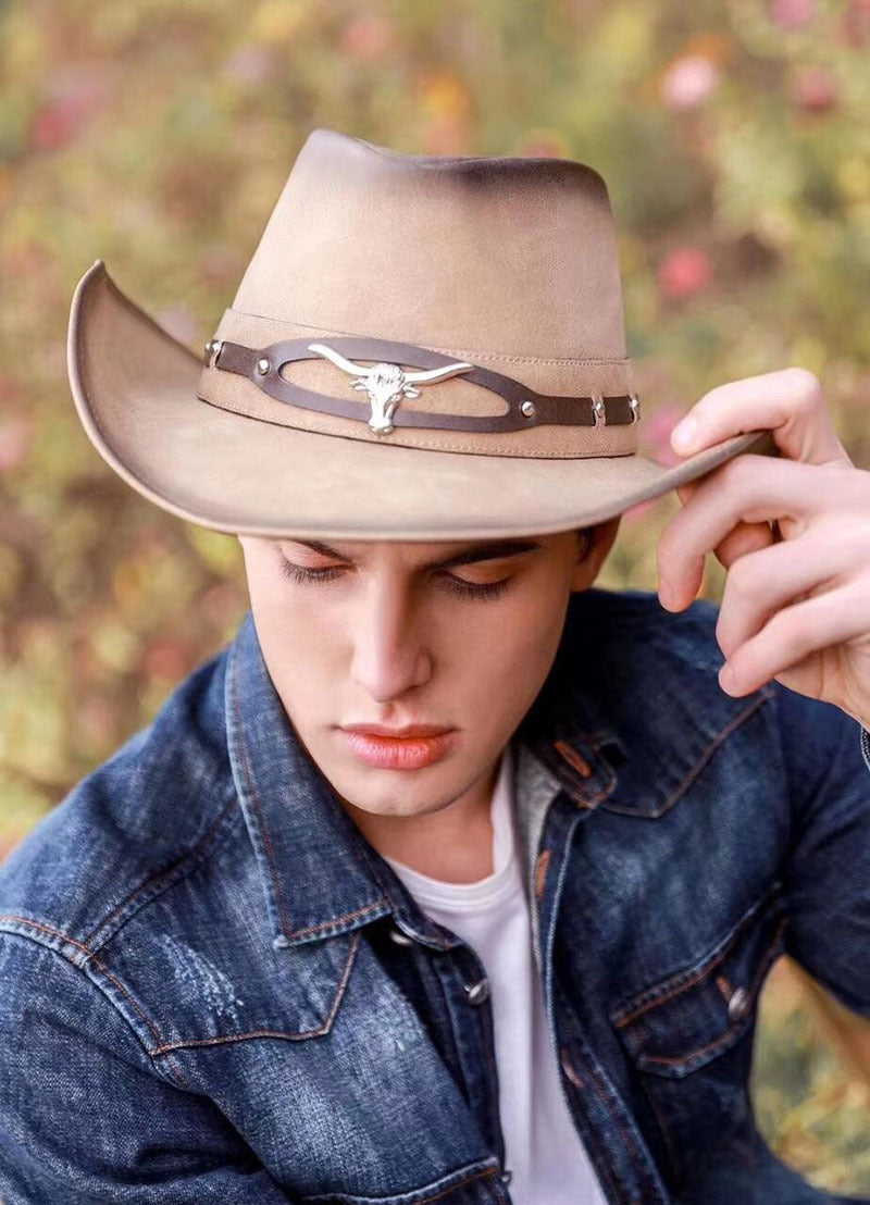 Men Cowboy  Mongolian Leather Hat