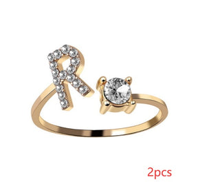 Women Adjustable 26 Initial Letter Fashion  Ring