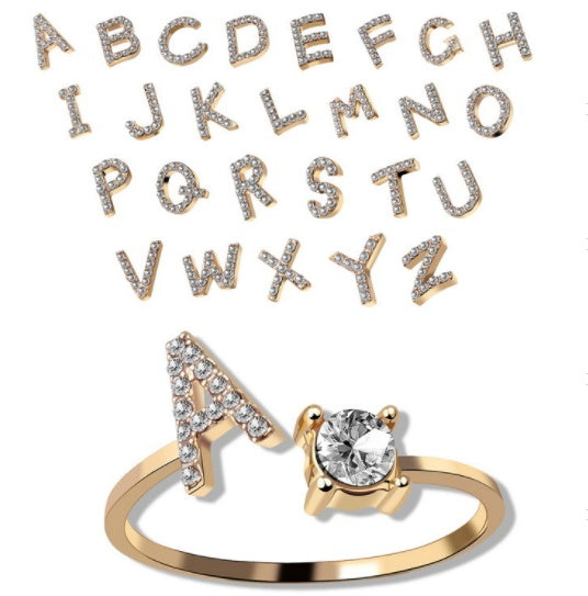 Women Adjustable 26 Initial Letter Fashion  Ring