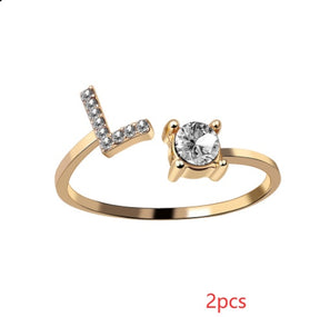 Women Adjustable 26 Initial Letter Fashion  Ring