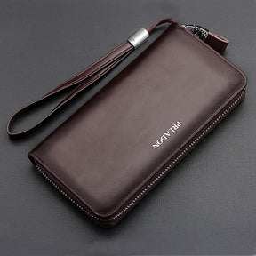 Men's long zipper leather Handbag