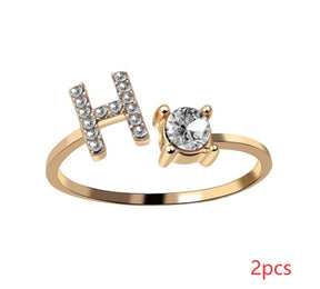 Women Adjustable 26 Initial Letter Fashion  Ring