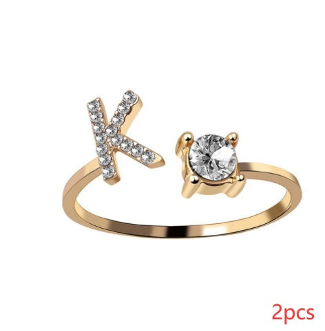 Women Adjustable 26 Initial Letter Fashion  Ring