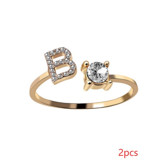 Women Adjustable 26 Initial Letter Fashion  Ring