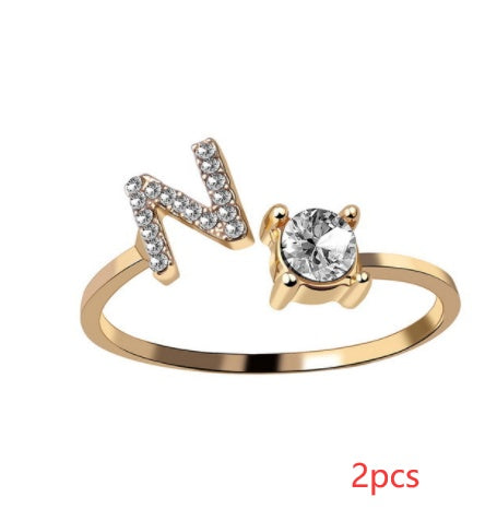 Women Adjustable 26 Initial Letter Fashion  Ring