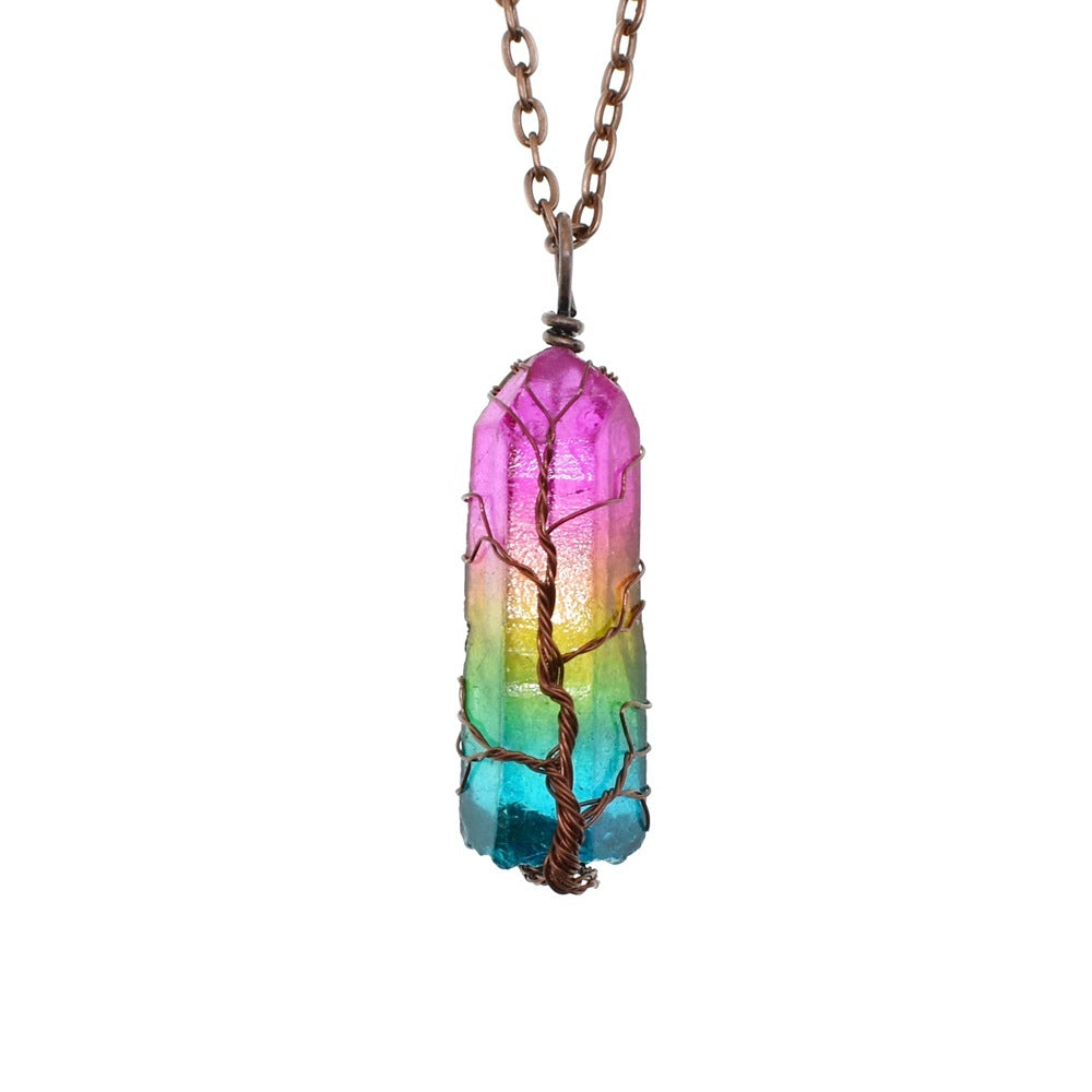 Women Crystal Stone Pillar Necklace