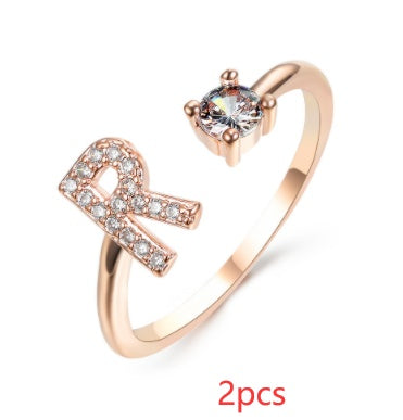 Women Adjustable 26 Initial Letter Fashion  Ring