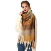 Women Grid Thickened Mohair Scarves