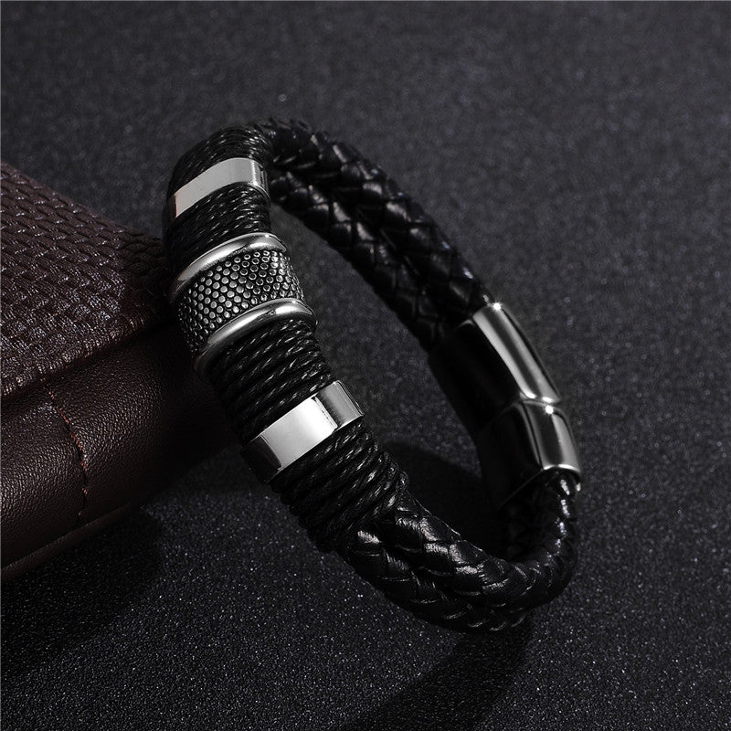 Men Braid Woven Leather Fashion  Bracelet