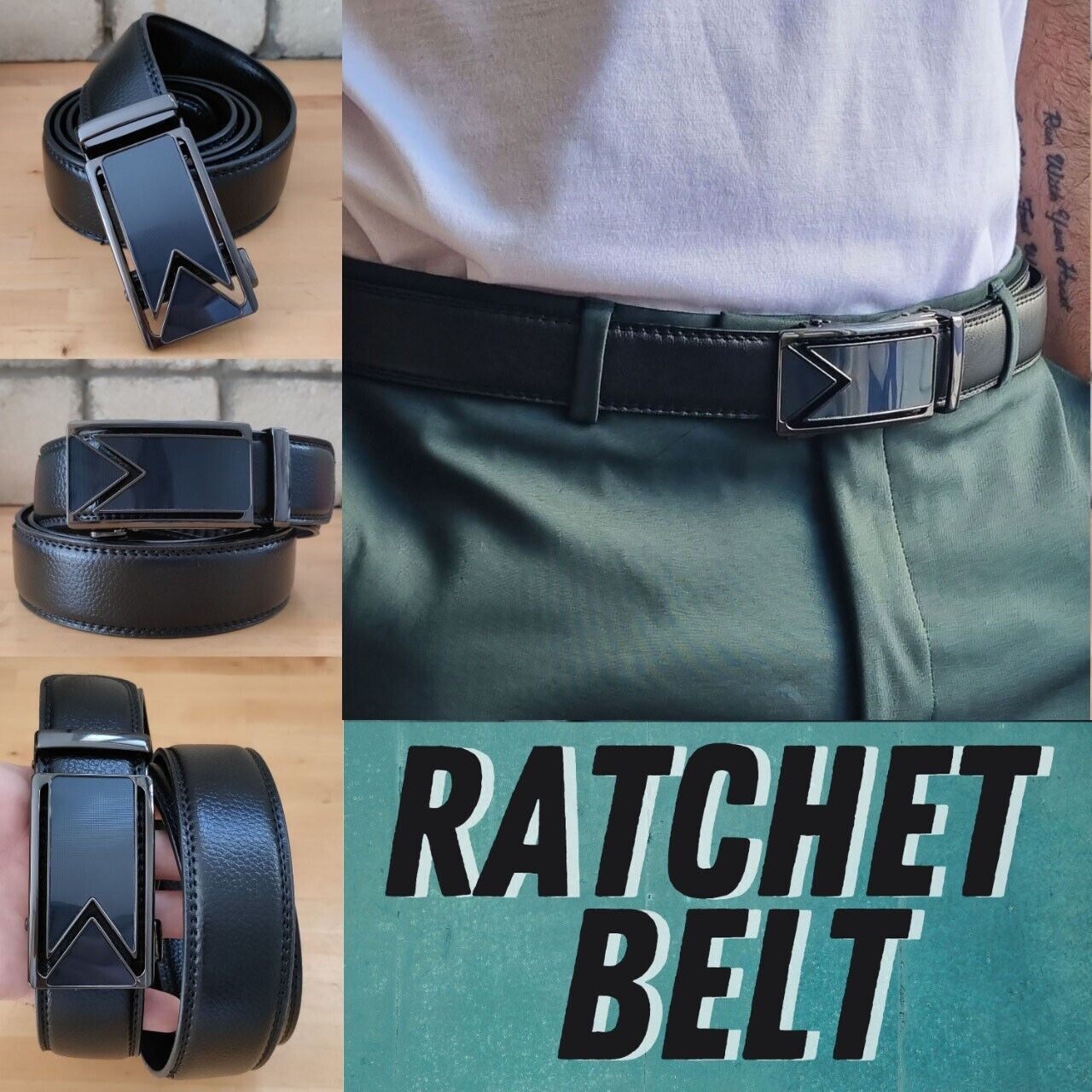 Men's Slide Buckle Ratchet Leather Belt