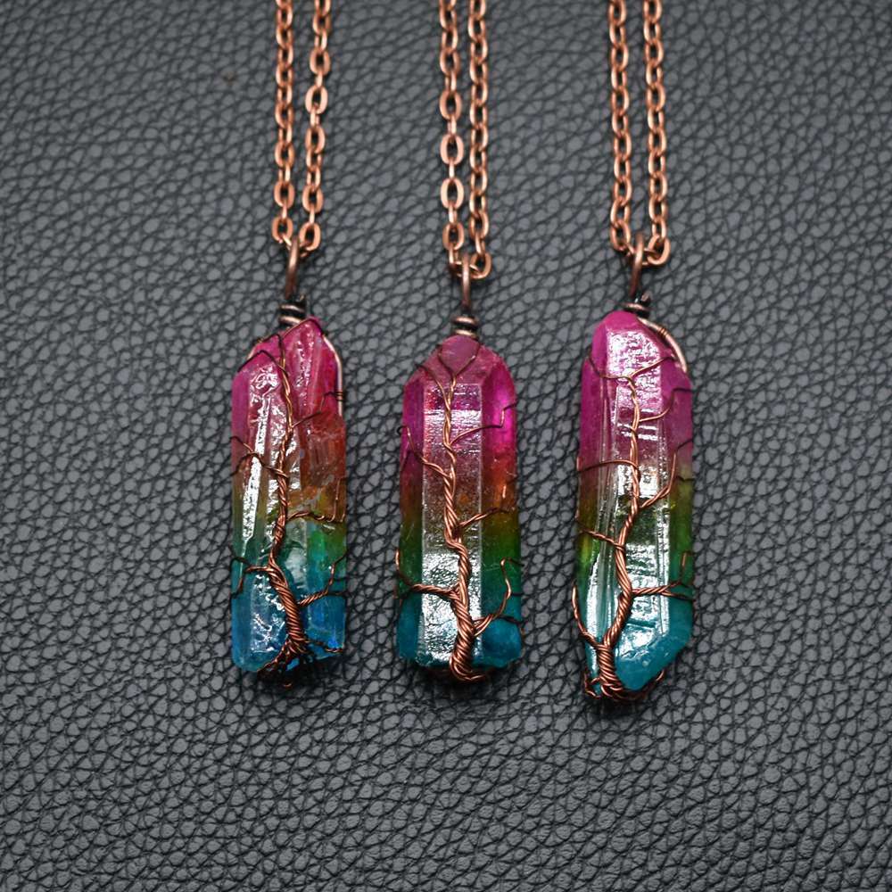 Women Crystal Stone Pillar Necklace