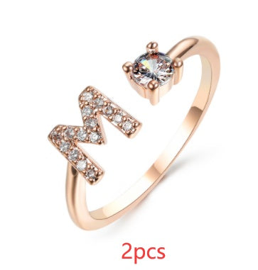 Women Adjustable 26 Initial Letter Fashion  Ring