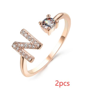 Women Adjustable 26 Initial Letter Fashion  Ring