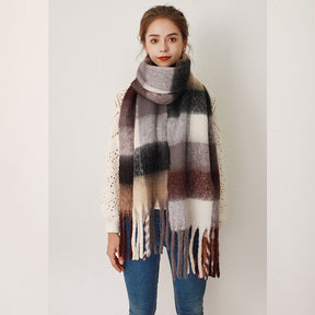 Women Grid Thickened Mohair Scarves