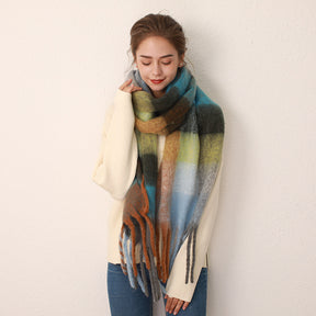 Women Grid Thickened Mohair Scarves