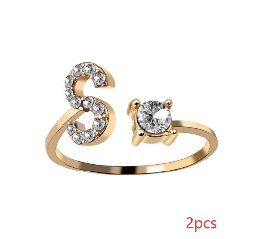 Women Adjustable 26 Initial Letter Fashion  Ring