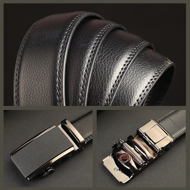 Men's Leather Automatic Buckle Two-layer Cowhide Embossed Belt