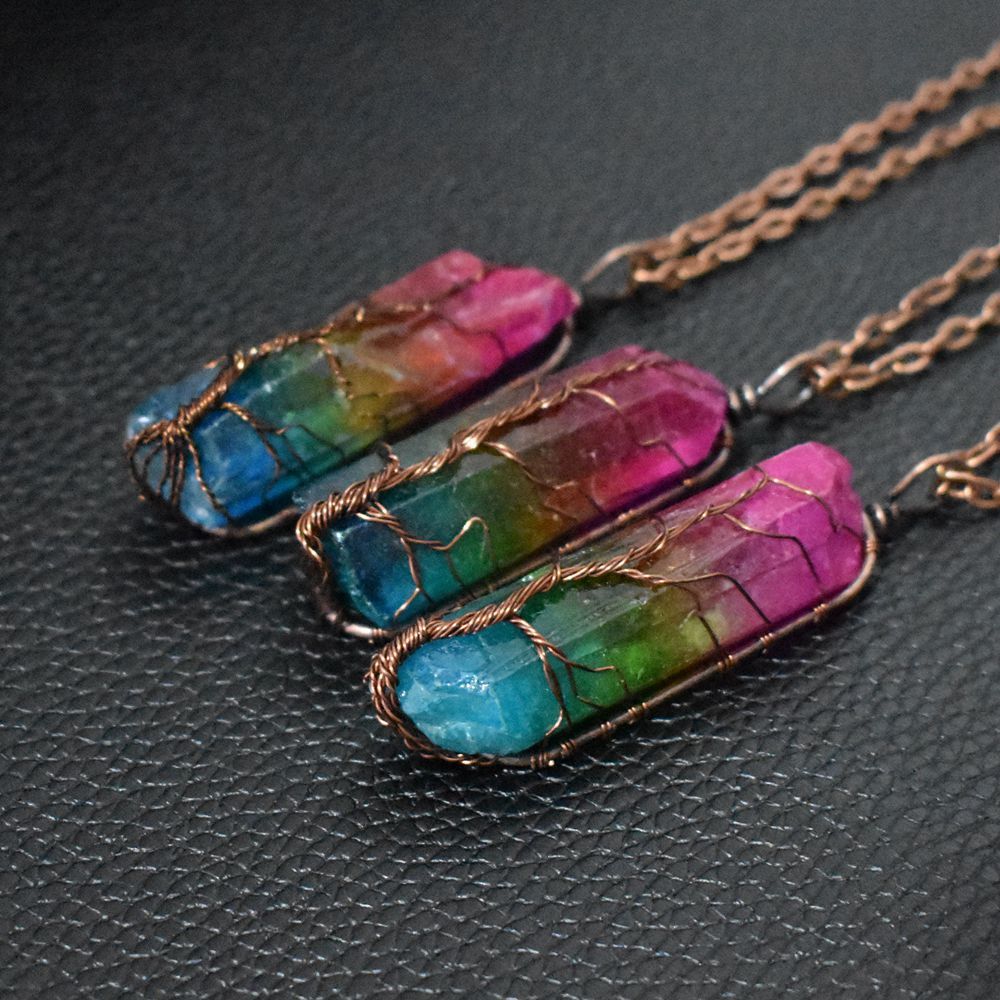 Women Crystal Stone Pillar Necklace