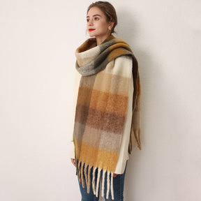 Women Grid Thickened Mohair Scarves