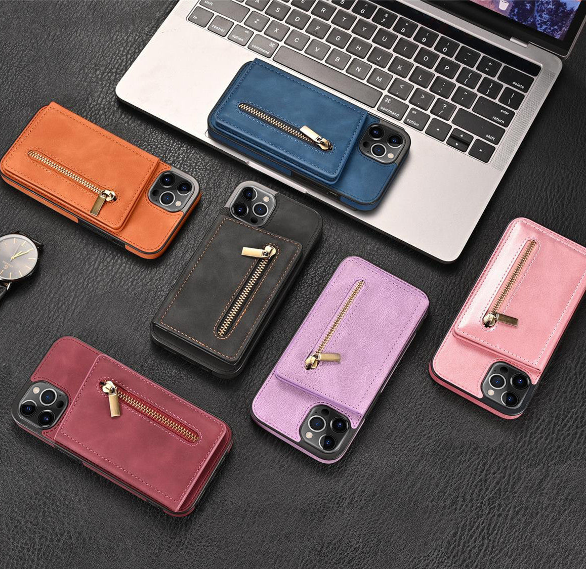 Side Stick Zipper Card Phone Case