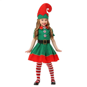 Christmas Santa Claus Costume Green Elf Cosplay Family Carnival Party Fancy Dress Clothes Set