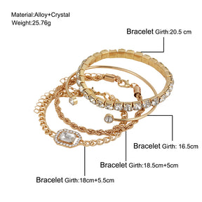 Women Fashion 4 Pcs Crystal Bracelet Set