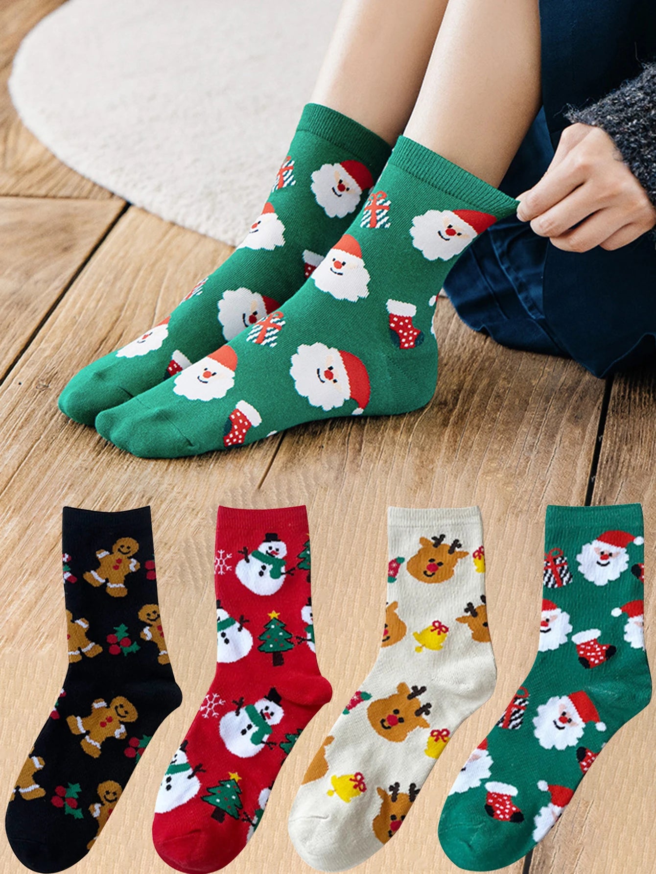 Funny Santa Claus Christmas Woman Snowman Socks