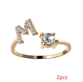 Women Adjustable 26 Initial Letter Fashion  Ring