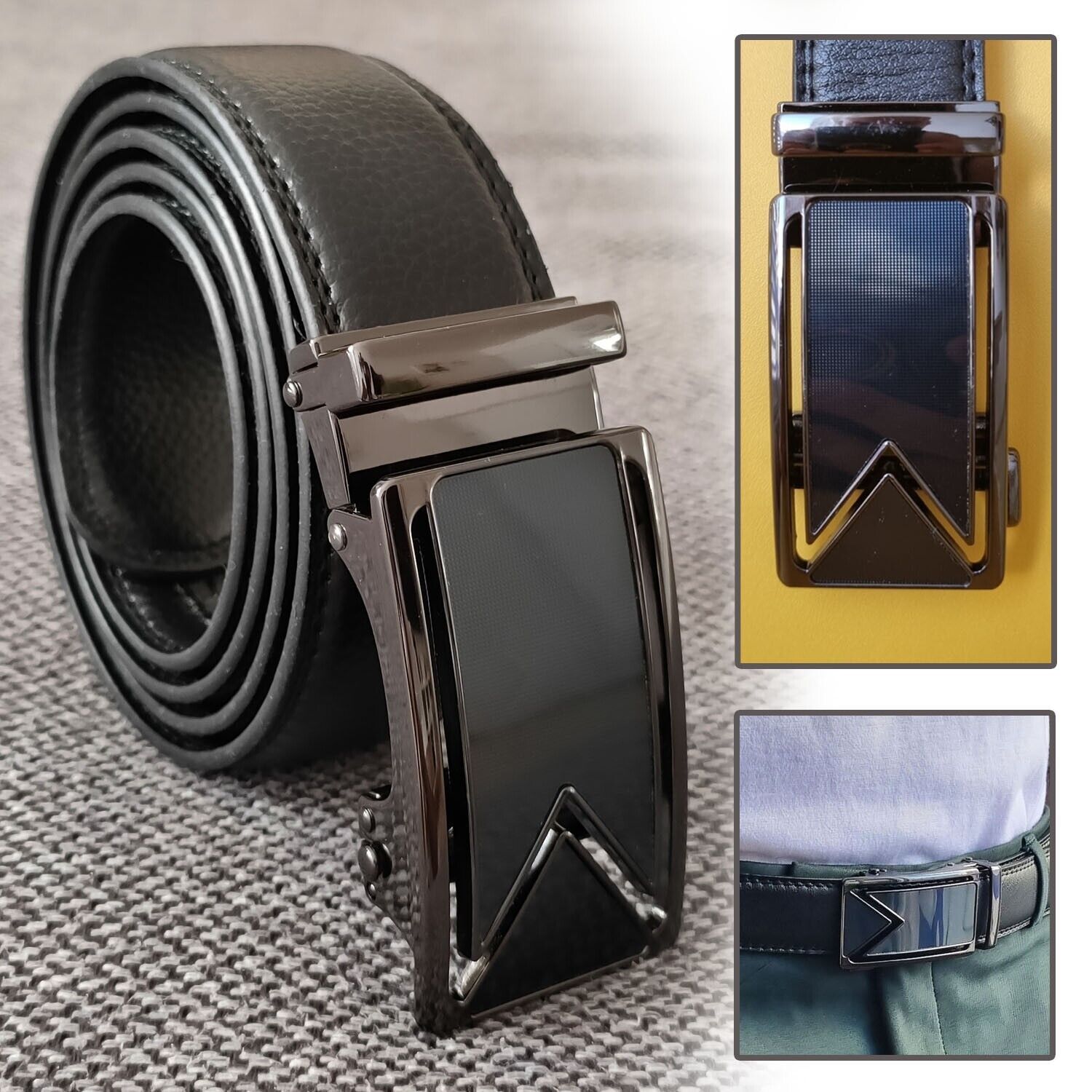 Mens Automatic Buckle Microfiber Leather Belt