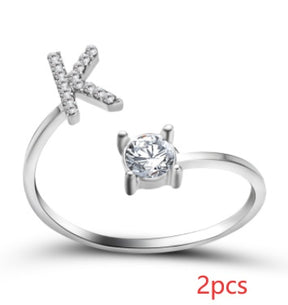 Women Adjustable 26 Initial Letter Fashion  Ring