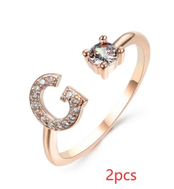 Women Adjustable 26 Initial Letter Fashion  Ring