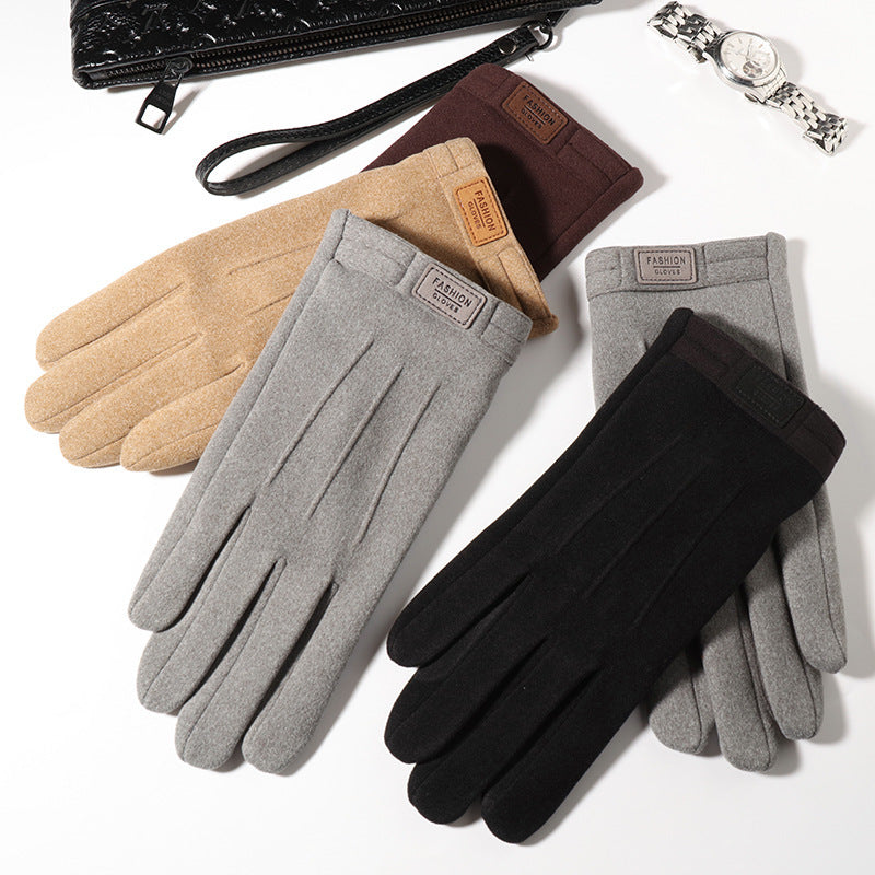 New Men's Gloves Winter Fleece-lined Warm Dralon Korean Wind-proof And Cold Protection Touch Screen Cycling