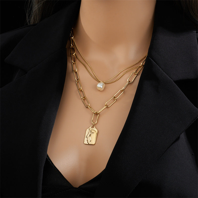 Women Fashion  Layered Face  Chain  Necklace