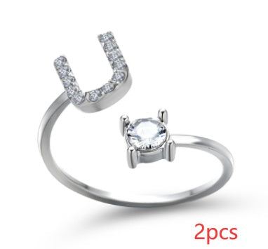 Women Adjustable 26 Initial Letter Fashion  Ring